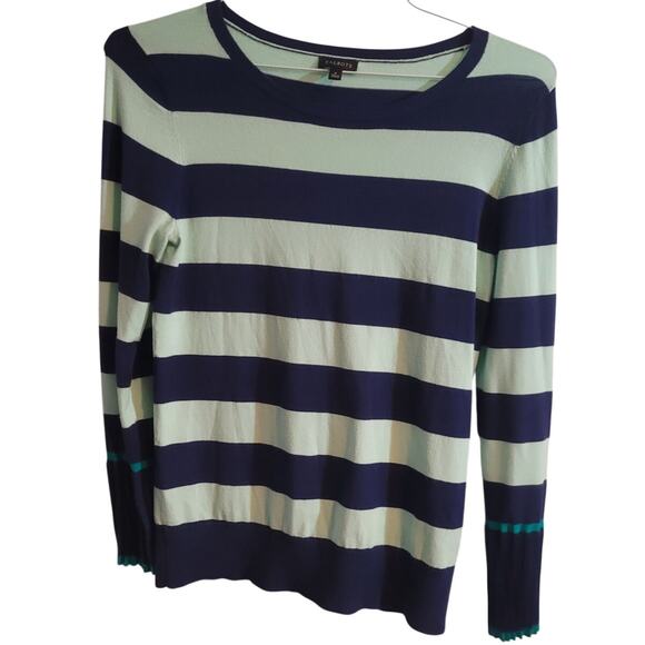 Talbots Blue Aqua Striped Pleated Sleeve Blouse - Small Indie Minimalist Preppy - Picture 9 of 9